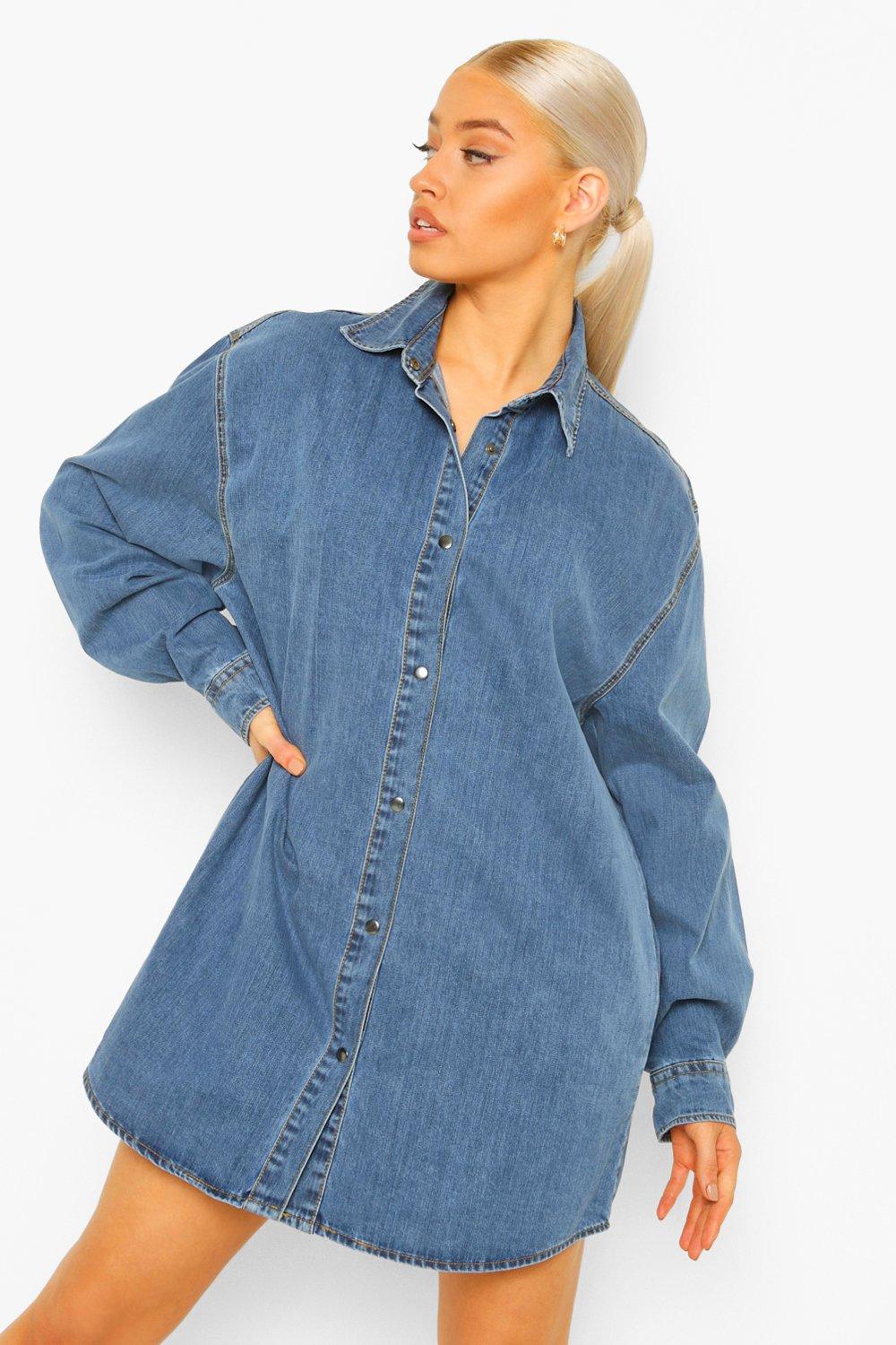 Oversized Denim Shirt Dress boohoo